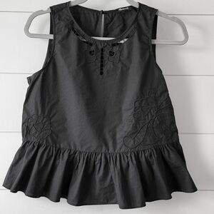 Madewell Sleeveless Ruffle Peplum Tank Blouse Black Size Small Embroidered